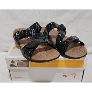 Orthaheel Honey Black Metallic Sandals with Velcro strap Size 8